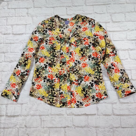 Laura Scott Womens Blouse Long Sleeve Button Shirt V Neck Abstract Floral sz M - Picture 3 of 10